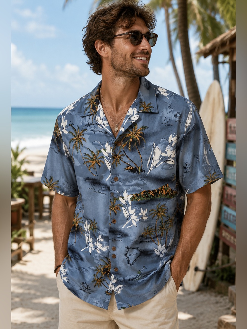 Palmwave Hawaii NWT Blue Hawaiian Aloha Shirt Men’s Large 100% Cotton Tropical